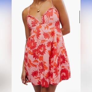 FREE PEOPLE Altura Printed Mini Dress in Strawberry Lemonade XS